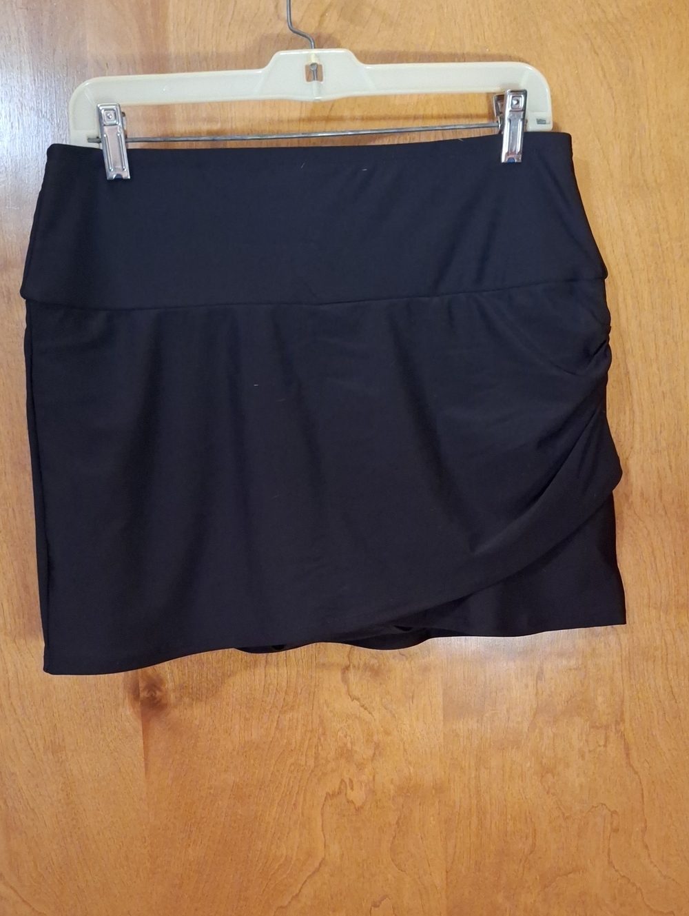 Women's Black Ruched Wrap-Style Tankini Skirt